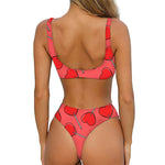 Red Heart Lollipop Pattern Print Front Bow Tie Bikini