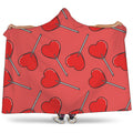 Red Heart Lollipop Pattern Print Hooded Blanket