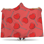 Red Heart Lollipop Pattern Print Hooded Blanket