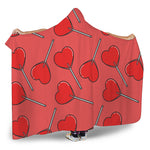 Red Heart Lollipop Pattern Print Hooded Blanket