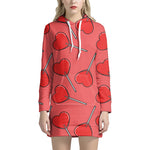 Red Heart Lollipop Pattern Print Hoodie Dress