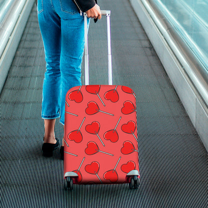 Red Heart Lollipop Pattern Print Luggage Cover
