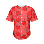 Red Heart Lollipop Pattern Print Men's Baseball Jersey