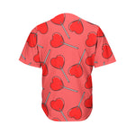 Red Heart Lollipop Pattern Print Men's Baseball Jersey