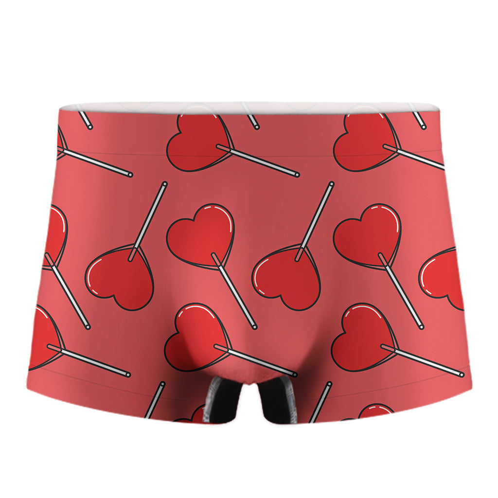 Red Heart Lollipop Pattern Print Men's Boxer Briefs