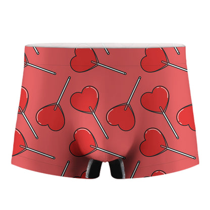 Red Heart Lollipop Pattern Print Men's Boxer Briefs