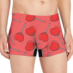 Red Heart Lollipop Pattern Print Men's Boxer Briefs