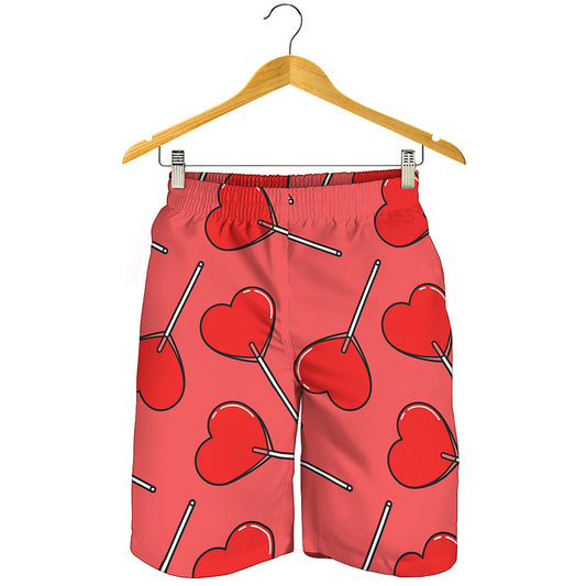 Red Heart Lollipop Pattern Print Men's Shorts