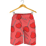 Red Heart Lollipop Pattern Print Men's Shorts