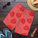 Red Heart Lollipop Pattern Print Men's Shorts