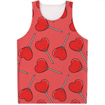 Red Heart Lollipop Pattern Print Men's Tank Top