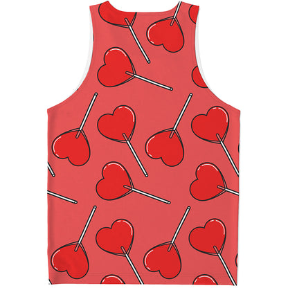 Red Heart Lollipop Pattern Print Men's Tank Top