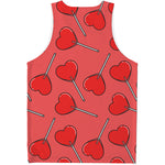Red Heart Lollipop Pattern Print Men's Tank Top