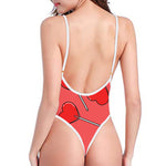 Red Heart Lollipop Pattern Print One Piece High Cut Swimsuit