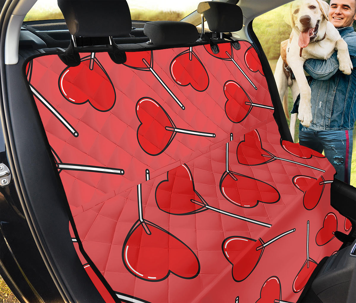 Red Heart Lollipop Pattern Print Pet Car Back Seat Cover