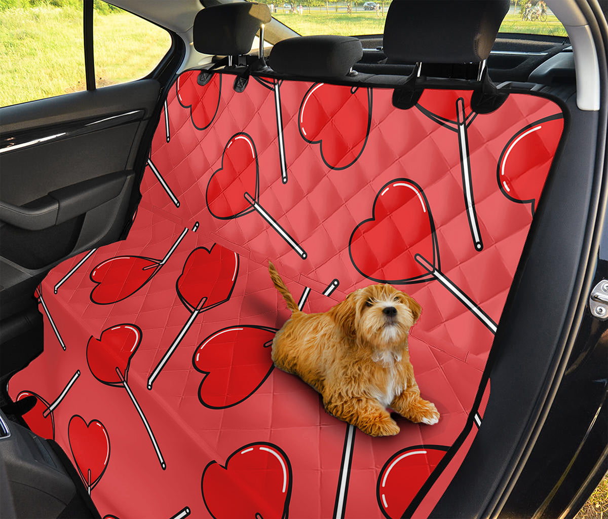 Red Heart Lollipop Pattern Print Pet Car Back Seat Cover