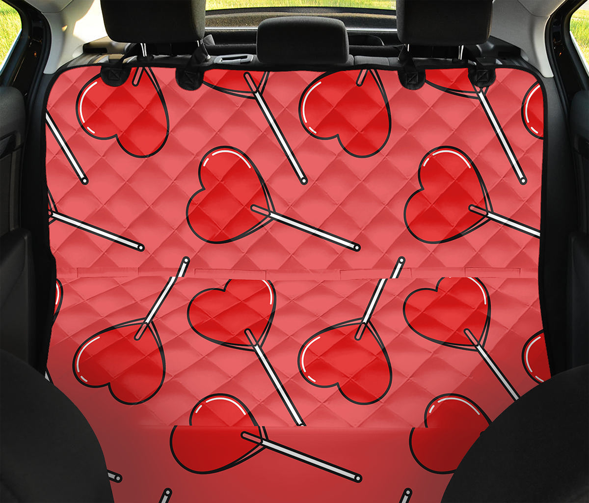Red Heart Lollipop Pattern Print Pet Car Back Seat Cover