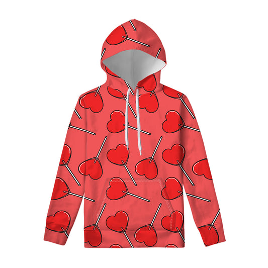 Red Heart Lollipop Pattern Print Pullover Hoodie