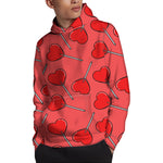 Red Heart Lollipop Pattern Print Pullover Hoodie