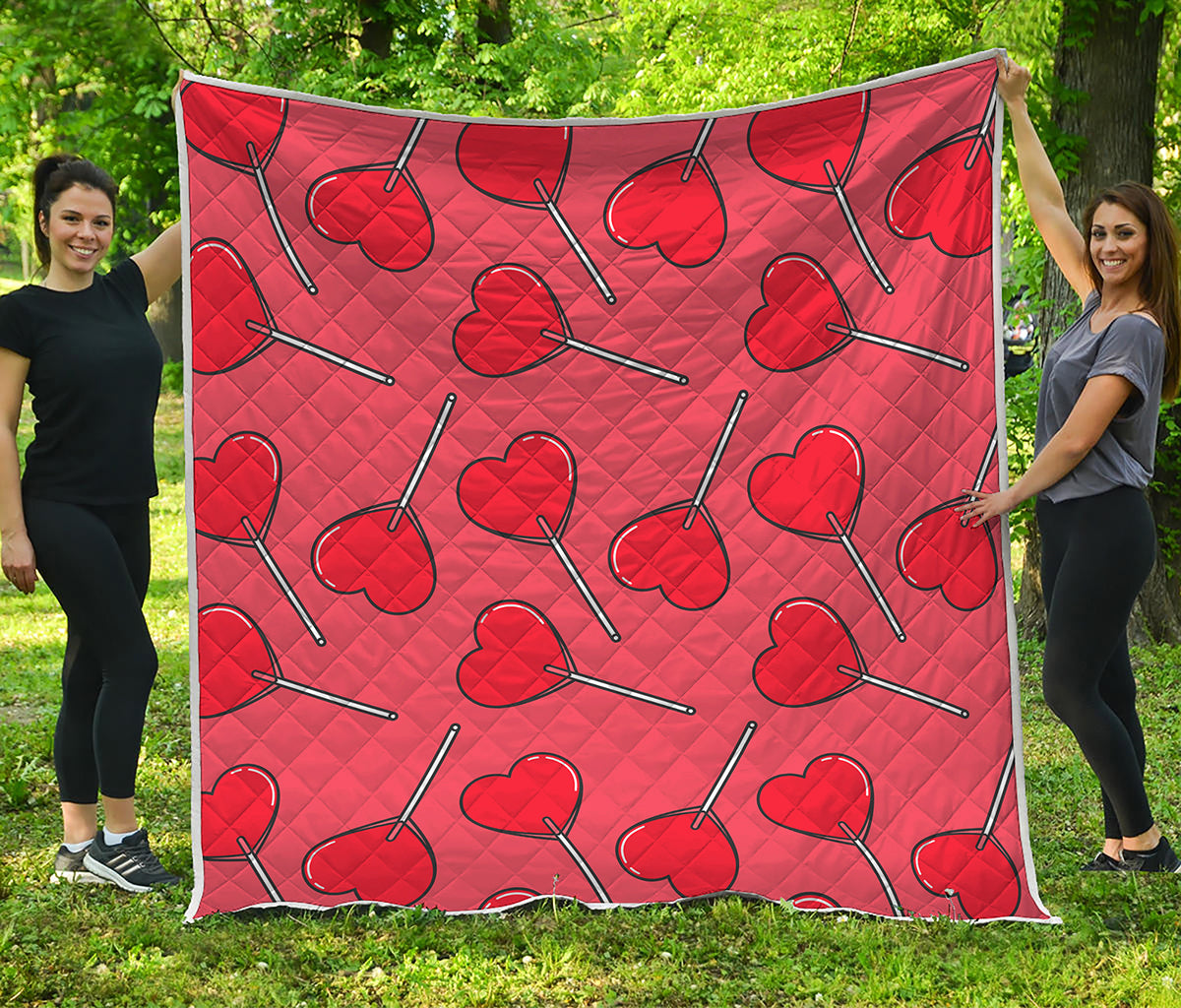 Red Heart Lollipop Pattern Print Quilt