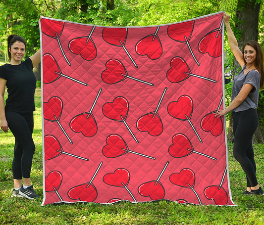 Red Heart Lollipop Pattern Print Quilt