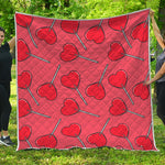 Red Heart Lollipop Pattern Print Quilt