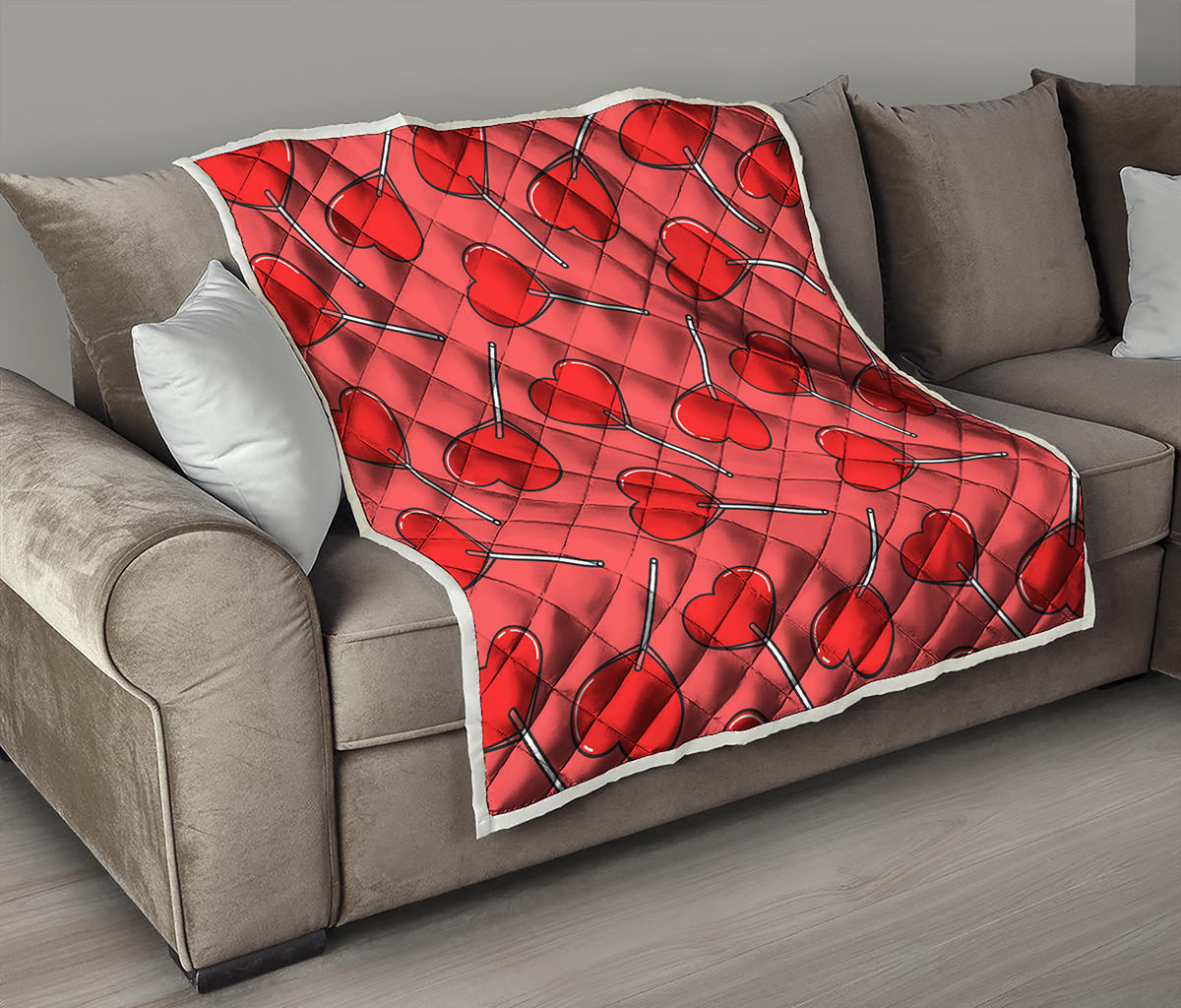 Red Heart Lollipop Pattern Print Quilt
