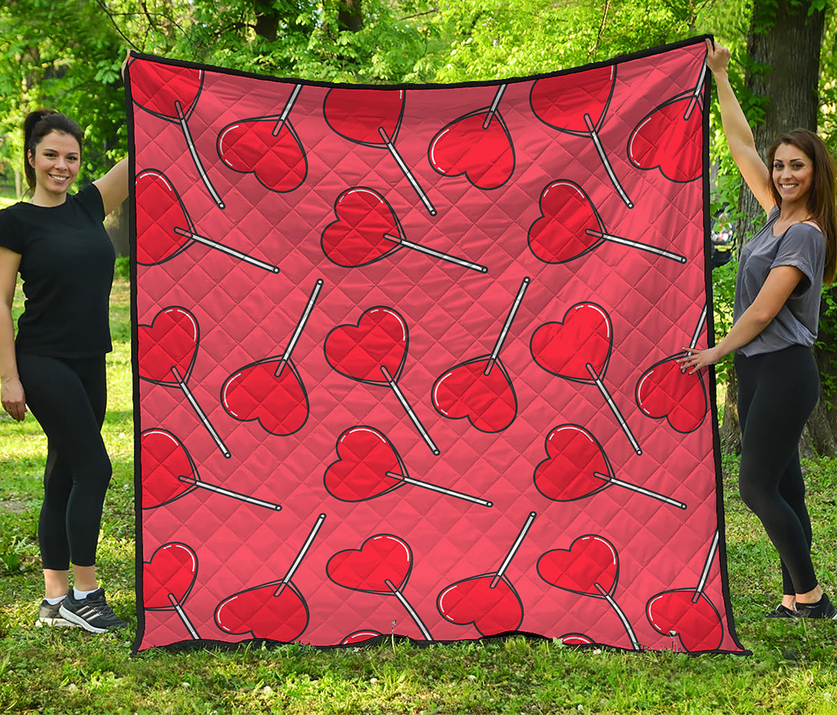 Red Heart Lollipop Pattern Print Quilt