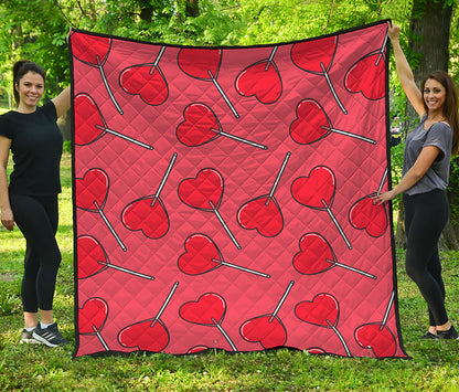 Red Heart Lollipop Pattern Print Quilt