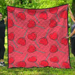 Red Heart Lollipop Pattern Print Quilt