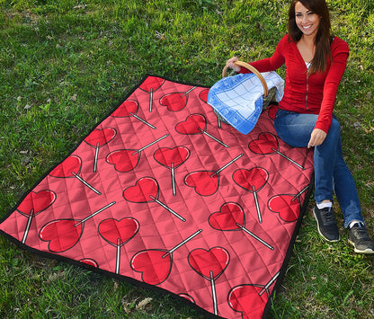 Red Heart Lollipop Pattern Print Quilt