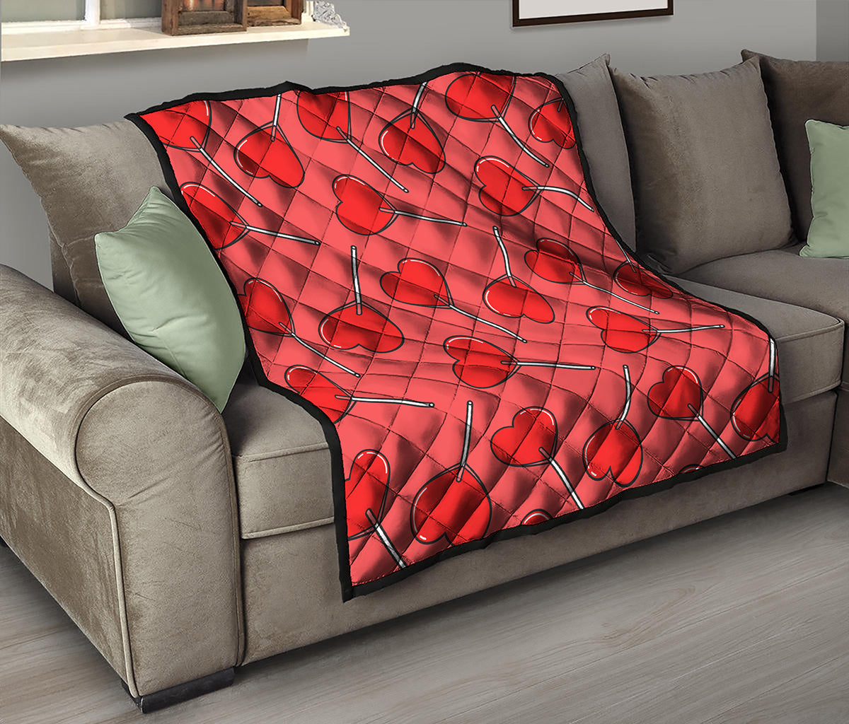 Red Heart Lollipop Pattern Print Quilt