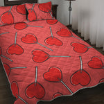 Red Heart Lollipop Pattern Print Quilt Bed Set