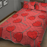 Red Heart Lollipop Pattern Print Quilt Bed Set