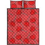 Red Heart Lollipop Pattern Print Quilt Bed Set