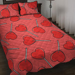Red Heart Lollipop Pattern Print Quilt Bed Set