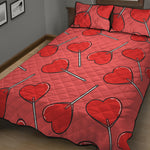 Red Heart Lollipop Pattern Print Quilt Bed Set