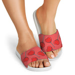 Red Heart Lollipop Pattern Print White Slide Sandals
