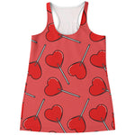 Red Heart Lollipop Pattern Print Women's Racerback Tank Top