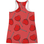 Red Heart Lollipop Pattern Print Women's Racerback Tank Top