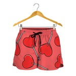 Red Heart Lollipop Pattern Print Women's Shorts