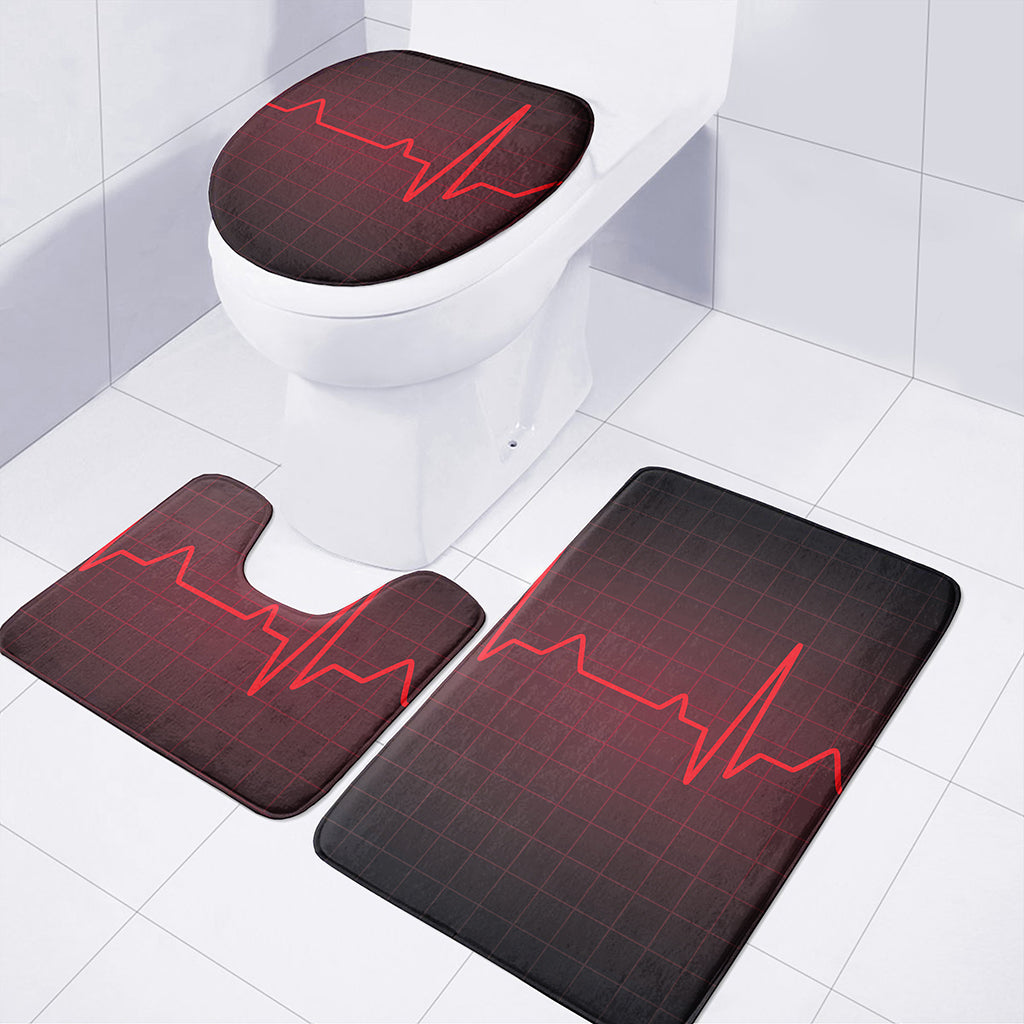 Red Heartbeat Print 3 Piece Bath Mat Set