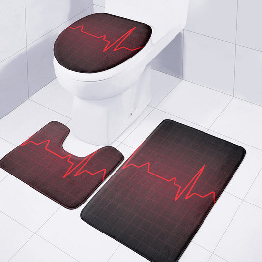 Red Heartbeat Print 3 Piece Bath Mat Set