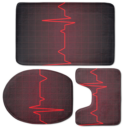 Red Heartbeat Print 3 Piece Bath Mat Set