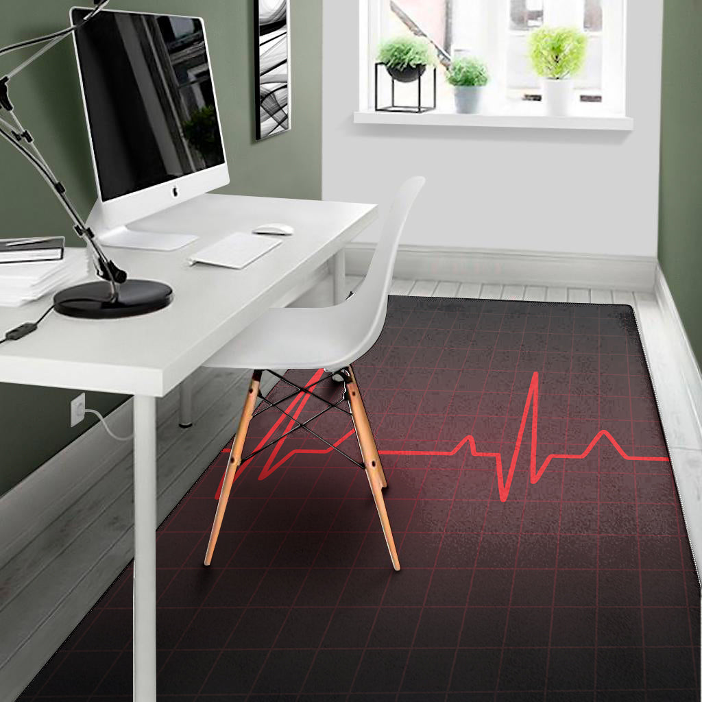 Red Heartbeat Print Area Rug