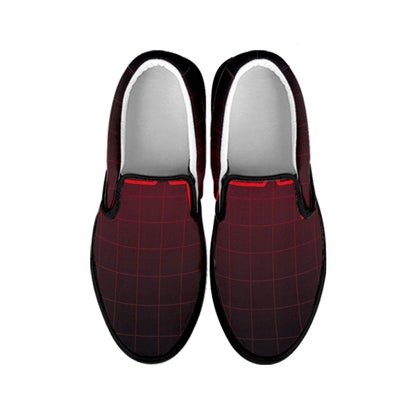 Red Heartbeat Print Black Slip On Shoes
