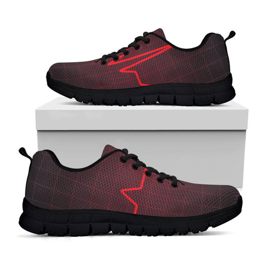 Red Heartbeat Print Black Sneakers