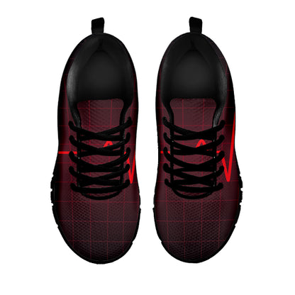Red Heartbeat Print Black Sneakers