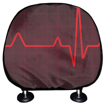 Red Heartbeat Print Car Headrest Covers