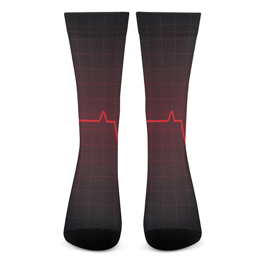 Red Heartbeat Print Crew Socks